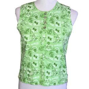 KENETH TOO! CASUALS GREEN MULTICOLOR FLORAL DESIGN STRETCH TOP SIZE PETITE LARGE